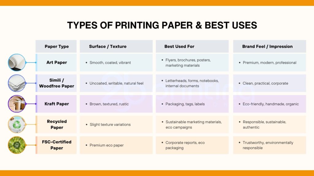 Table Types of Printing Paper & Best Uses
